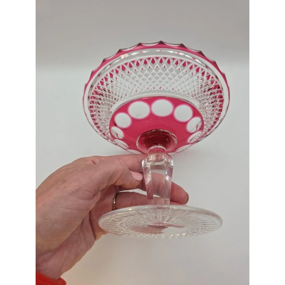 Vintage Cranberry Flash Glass Compote 6